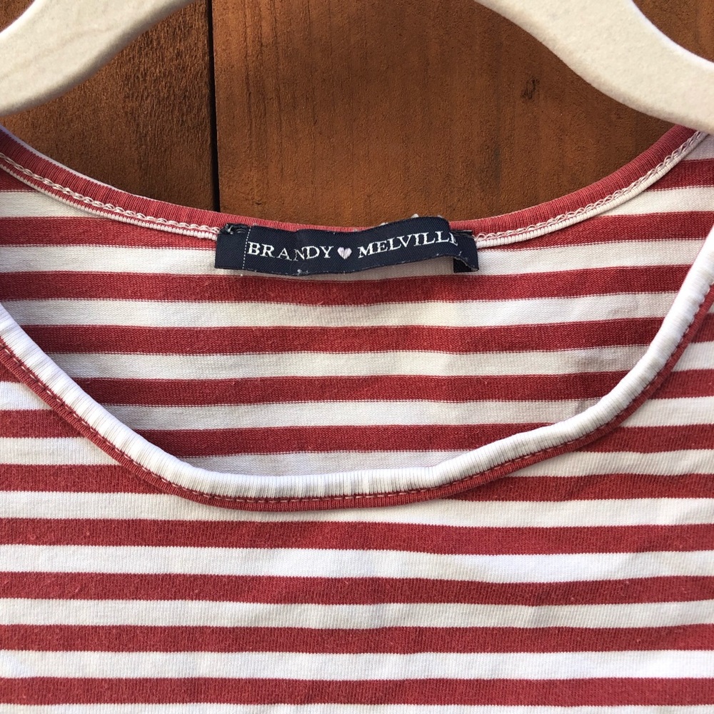 Brandy Melville Pink & White Stripe Crop Tee - Picture 3 of 5